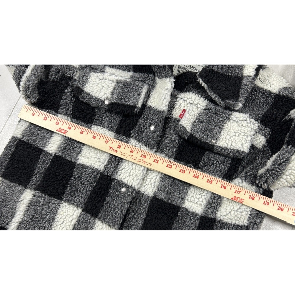 Levi's Women's XS Sherpa Oversized Black White Plain Button Zipper Coat - Picture 6 of 11